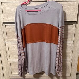 SHEIN Gray and Brown Striped Long Sleeve Top